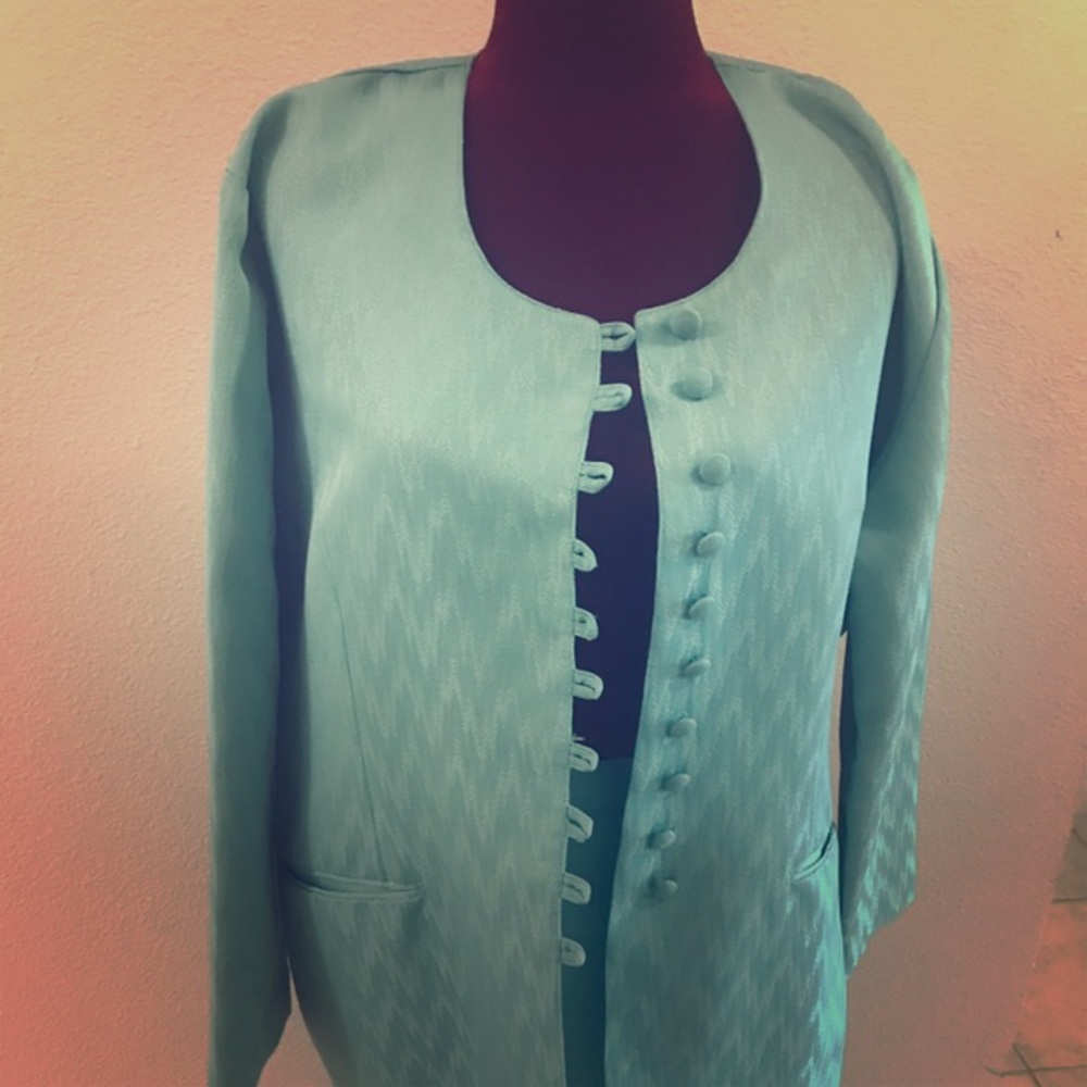 Teal Colored Skirt Suit Set